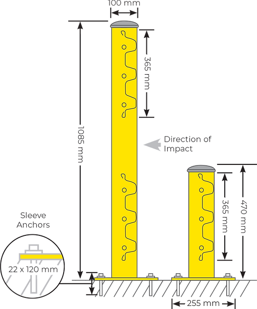 Steel Bolt-Down Bollards Diagram Astrolift New Zealand Barrier Suppliers